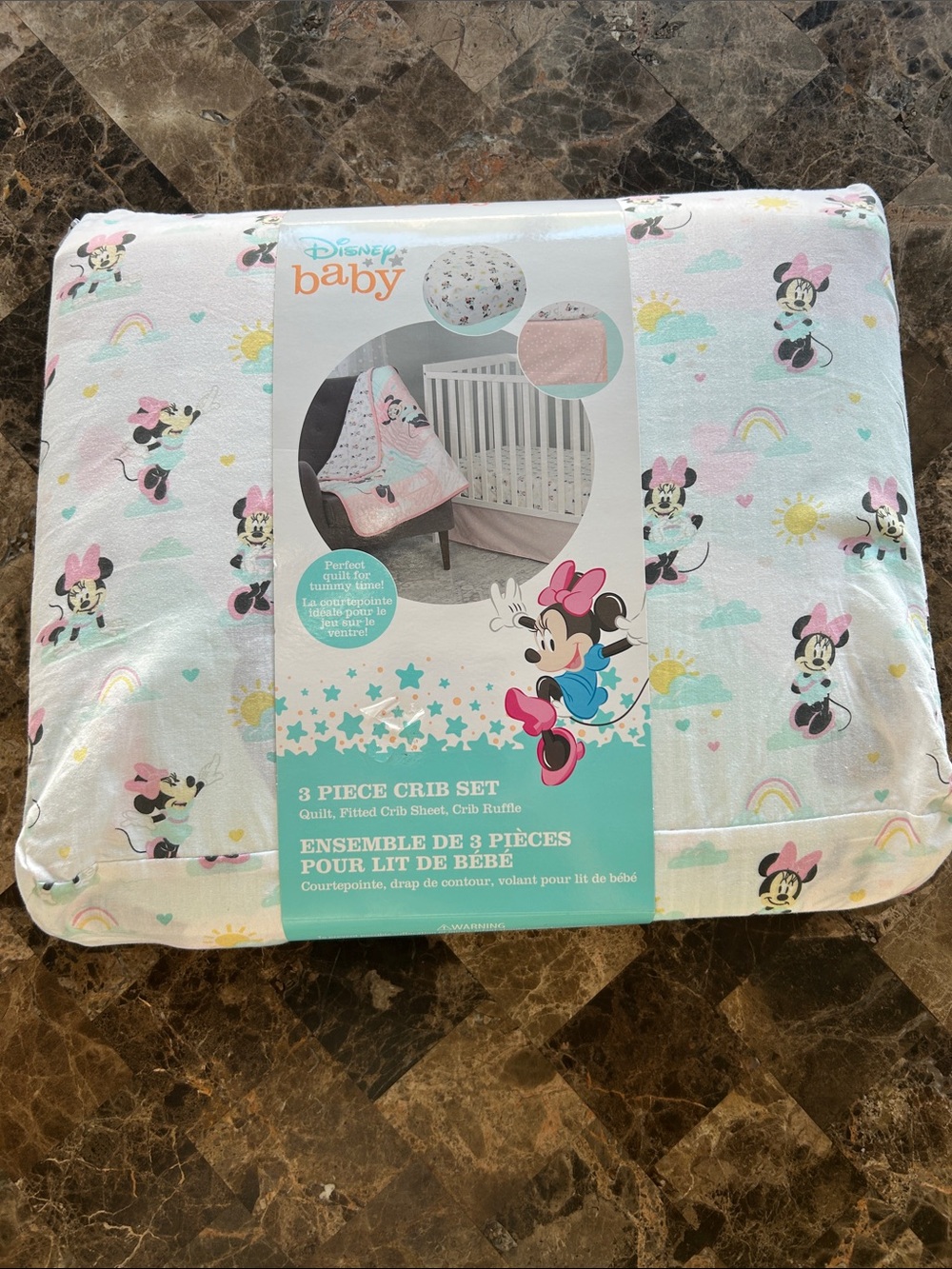 NWT 🆕 Disney Baby Minnie Mouse Pastel Pink & White 3-Piece Crib Bedding Set